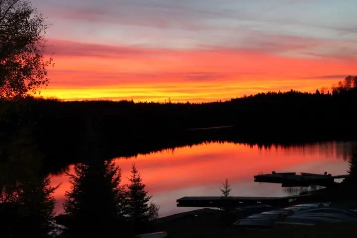 Sunset over the water at Bay Wolf Camp